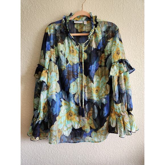 Susan Graver Women's Liquid Knit Flowy Floral Tunic L - Picture 1 of 8